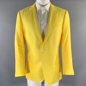 KLEIN EPSTEIN & PARKER Chest Size M Yellow Solid Linen Notch Lapel Coat
